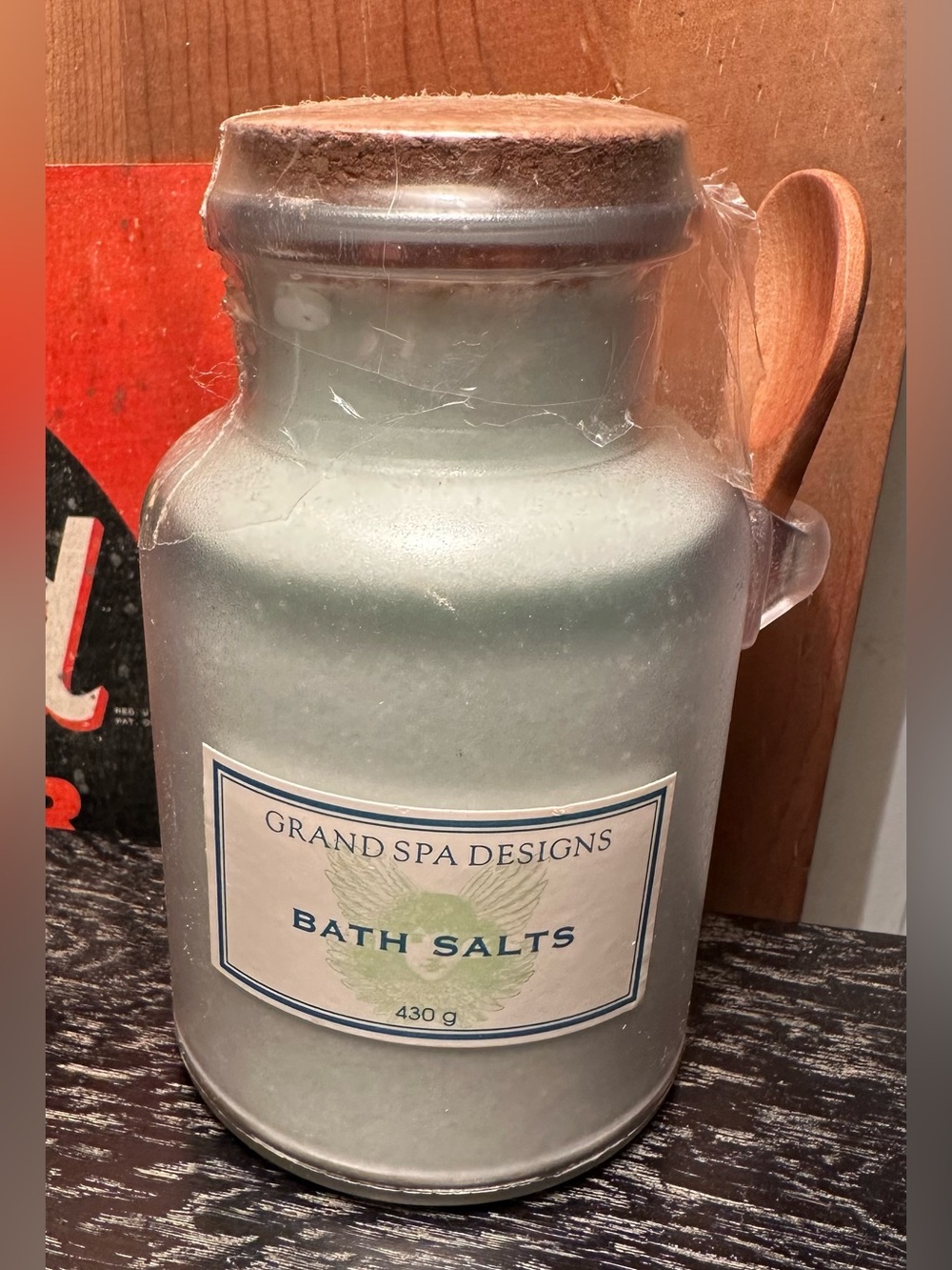 Grand Spa designs • bath salts with spoon • new • glass container